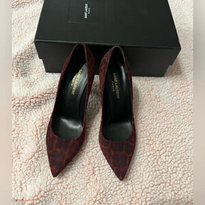 Saint Laurent red Leopard Print Pointed Pumps - Rare Luxury Statement Heels